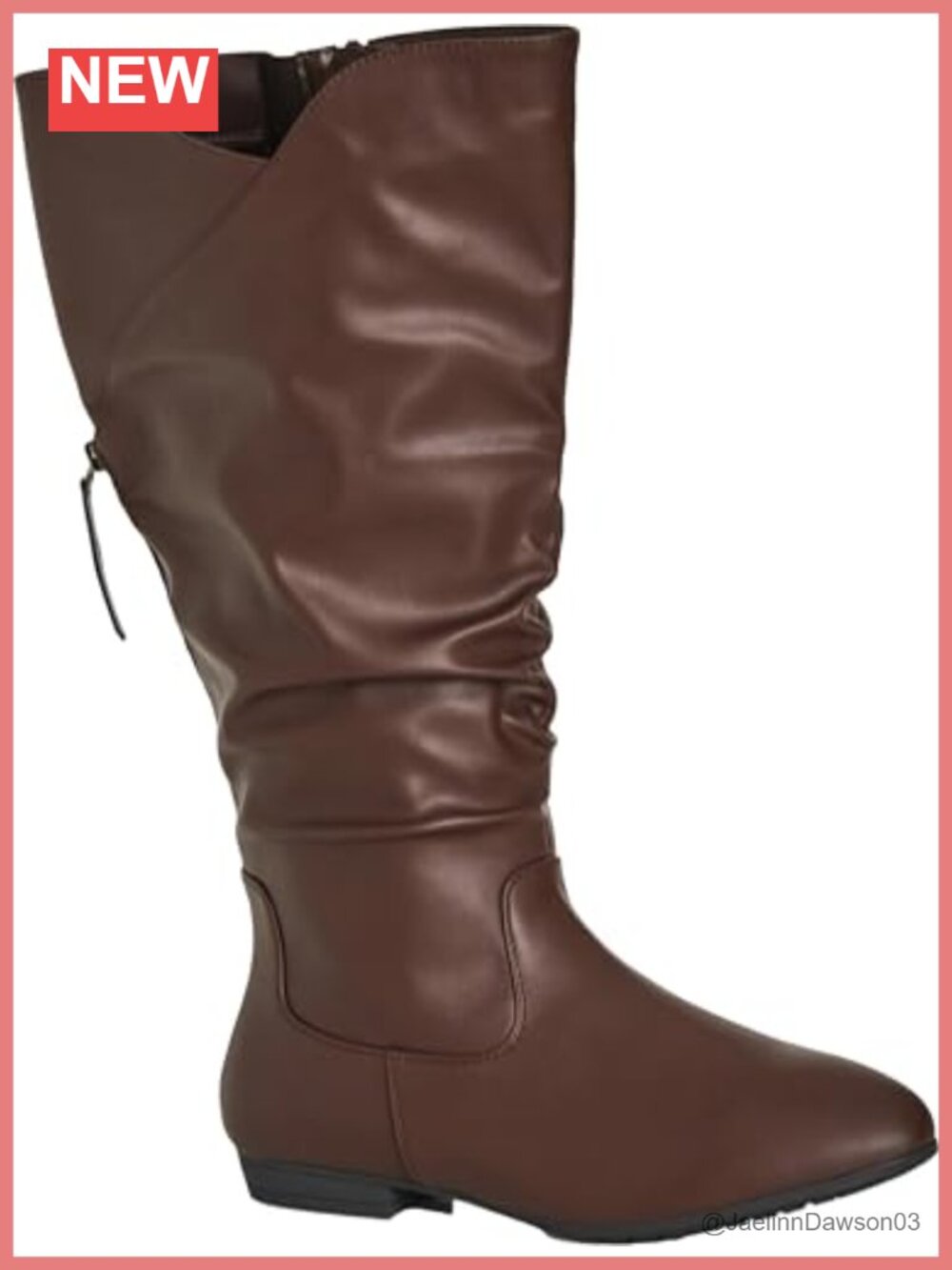 Wide Fit Tall Boot Faux Leather Block Heel Zip Closure